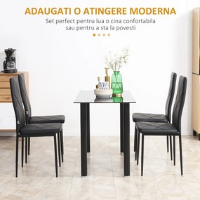 Set de 4 scaune de sufragerie cu spatar inalt HOMCOM, scaune moderne din piele artificiala si otel, 41x50x97cm, negru | Aosom RO