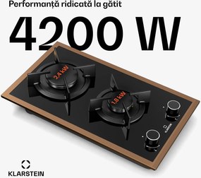 Klarstein Plită pe gaz Lumiflame, 2 arzătoare, cadru din cupru, aprindere electrică, 4,2 kW