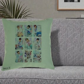 Perna Personalizata K-pop BTS Colaj 9 Fotografii Autografe Individual, 40x40 cm, Verde, Husa Detasabila, Perna Inclusa, BEKZ®