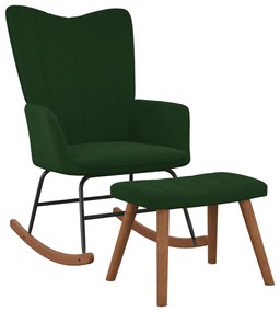 327756 vidaXL Scaun balansoar cu taburet, verde închis, catifea