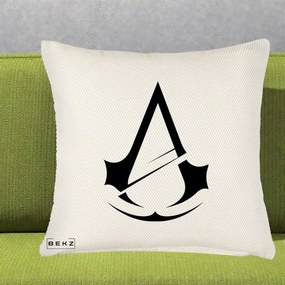 Perna Personalizata Assassin's Creed Minimalist, 40x40 cm, Crem Reliefat, Husa Detasabila, Perna Inclusa, BEKZ®