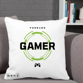 Perna Personalizata Forever Gamer, 40x40 cm, Alba Mata, Husa Detasabila, Perna Inclusa, BEKZ®
