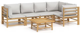 3155105 vidaXL Set mobilier de grădină cu perne gri deschis, 6 piese, bambus