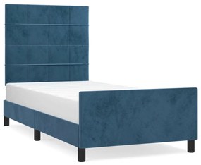3125743 vidaXL Cadru de pat cu tăblie, albastru închis, 100x200 cm, catifea