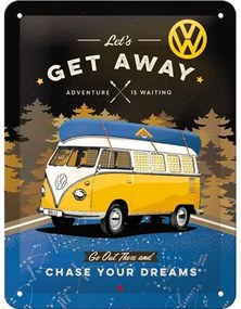 Placă metalică Volkswagen VW Bulli - Let‘s Get Away Night, (15 x 20 cm)