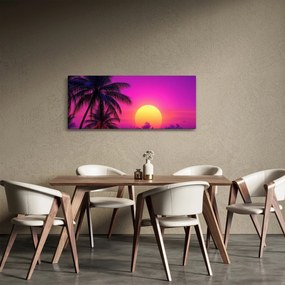 Tablou - Apus violet cu palmier (120x50 cm)