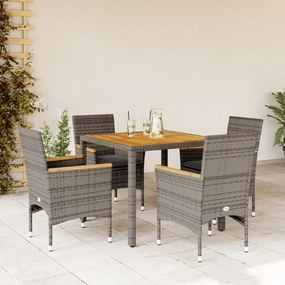 3278634 vidaXL Set mobilier grădină cu perne 5 piese gri poliratan/lemn acacia