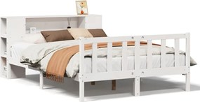 vidaXL Pat cu bibliotecă fără saltea, alb, 150x200 cm, lemn masiv pin