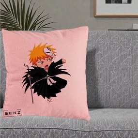 Perna Personalizata Bleach Ichigo Chibi cu Masca, 40x40 cm, Roz, Husa Detasabila, Perna Inclusa, BEKZ®
