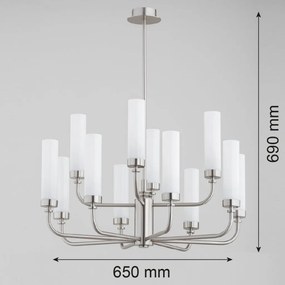 Candelabru 12 brate, otel nickel, sticla alb mat PRESTON 5087