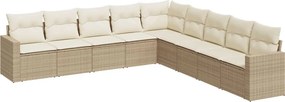 vidaXL Set canapele de grădină, 9 piese, cu perne, bej, poliratan