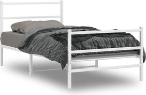 vidaXL Cadru de pat metalic cu tăblie de cap/picioare alb, 100x190 cm