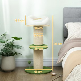 PawHut Ansamblu pentru Pisici, din Sisal și Pat în Formă de Floare Verde, 92cm | Aosom Romania