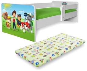 Pat Copii 2-8 ani Paw Patrol P1 cu saltea 140x70 cu lana si protectie laterala detasabila - Pc-p-mk-paw P1-70