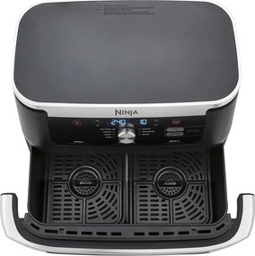 La mâna a doua: Friteuza dubla cu aer cald Ninja AF500EU, 10.4 L, 7 programe, Timer, Zone independente, Negru/Inox