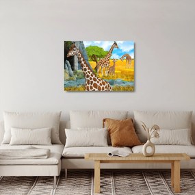 Tablou pe sticlă - Familia girafelor (70x50 cm)