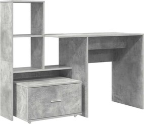 vidaXL Birou cu raft Gri din beton 131,5 x 50 x 106,5 cm Lemn compozit