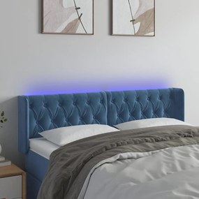 vidaXL Tăblie de pat cu LED, albastru închis, 163x16x78/88 cm, catifea
