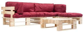 277493 vidaXL Set mobilier de grădină paleți cu perne roșii, 4 piese, lemn