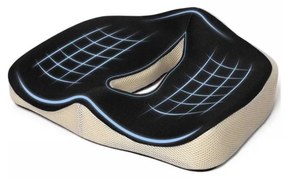 ORTO COCCIS PLUS GEL S Pernă ortopedică pentru șezut, din spumă cu memorie și gel cu efect racoritor, Fermitate NORMALA, Husă Mesh, Negru/Bej