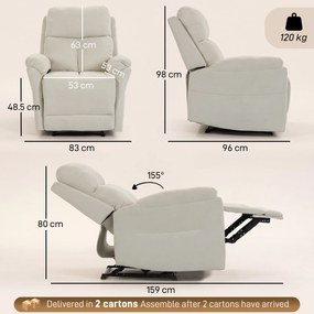 HOMCOM Fotoliu Reclinabil Manual Compact cu Suport pentru Picioare, Catifea Crem | Aosom Romania