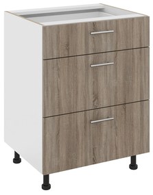 Corp Baza Karo, 3 Sertare, Stejar Sonoma Inchis/Alb, 60 x 50 x 80 cm