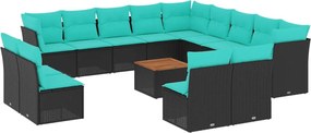 vidaXL Set mobilier de grădină cu perne, 14 piese, negru, poliratan