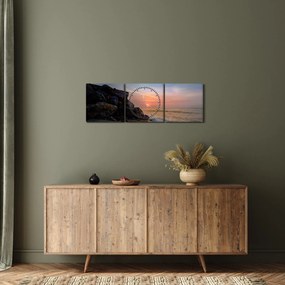 Tablou apusului de soare pe plajă (cu ceas) (90x30 cm)