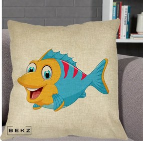 Perna Decorativa Peste Vesel Cartoon, 40x40 cm, Crem, Husa Detasabila, Perna Inclusa, BEKZ®