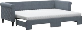 vidaXL Pat de zi cu extensie și saltele gri închis 80x200 cm catifea