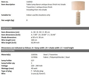 Veioza, Lampa de masa LUX cu baza din travertin Baron