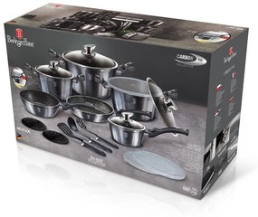 Set oale si tigai marmorate cu capace, ustensile, antiaderente, 18 piese Berlinger Haus Carbon Pro BH 6887