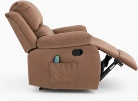 Fotoliu Masaj, Incalzire, rabatabil, sezut cu arcuri metalice, suport picioare extensibil, catifea, Maro