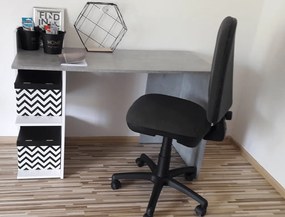 Masă PC, beton/alb mat, ANDREO