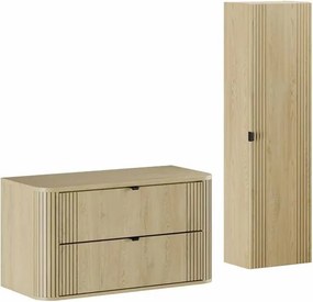 Set dulap baza suspendat 100 cm cu blat si dulap coloana Comad Ovalia stejar Cremona
