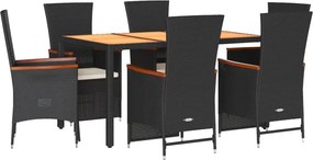 vidaXL Set mobilier de grădină cu perne, 7 piese, negru, poliratan