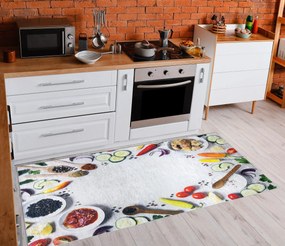 ANDRE 33580 covor lavabil Condimente, legume bucatarie, anti-alunecare - argint / verde