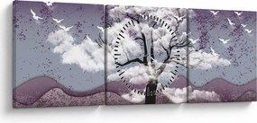 Tablou - Copac în nori (cu ceas) (90x30 cm)