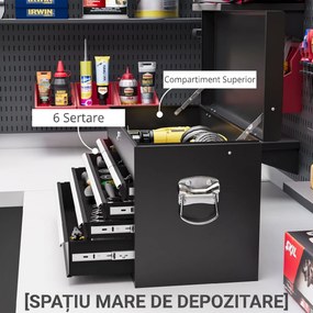 HOMCOM Comodă pentru Scule Portabilă, Cutie Metalică cu Carcasă Superioară și Glisiere pe Rulmenți cu Bile, 60x26x34 cm, Negru | Aosom Romania