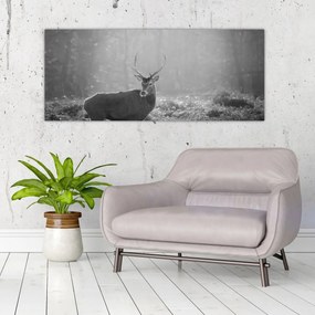 Tablou - Căprioare in pădure,alb-negru (120x50 cm)