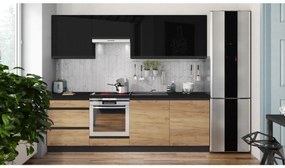 Set de bucătărie MARINA 240 cm, stejar craft / negru lucios