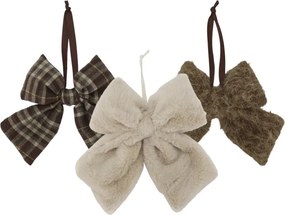 Set 3 fundițe decorative cu agățătoare din țesătură bej și maro, 27x26 cm, „Nœud"