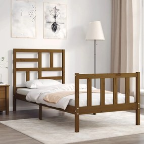 3193039 vidaXL Cadru de pat cu tăblie, maro miere, single mic, lemn masiv
