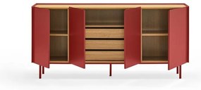 Comodă roșie joasă cu aspect de lemn de stejar 165x78 cm Arista – Teulat