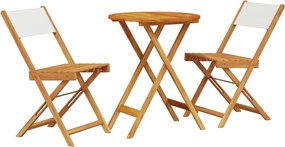 vidaXL Set mobilier bistro, 3 piese, textil alb crem/lemn masiv