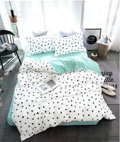 Lenjerie de pat cu 2 fete, policoton, pat 2 persoane, alb / turquoise, 4 piese, R4-315