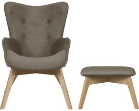 Fotoliu cu taburet maro deschis cu tapițerie din catifea Niko – Ropez