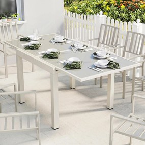 Outsunny Masă Extensibilă din Aluminiu pentru Exterior, Blat din Sticlă Temperată, Crem. | Aosom Romania