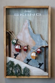 Tablou decorativ vintage din lemn de pin, H51 cm, „Vintage Picture w. Ski Lifts”