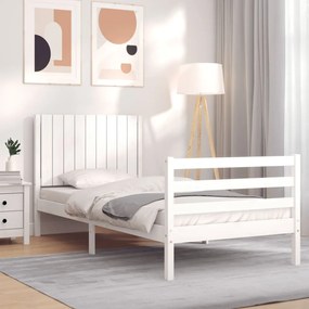 3194752 vidaXL Cadru de pat cu tăblie, alb, 90x200 cm, lemn masiv